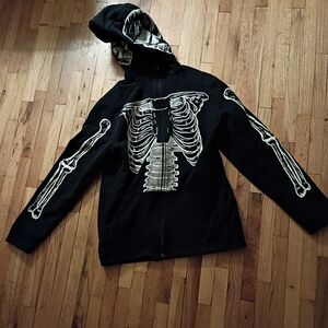 Black Skeleton Hoodie. Glow In Dark.